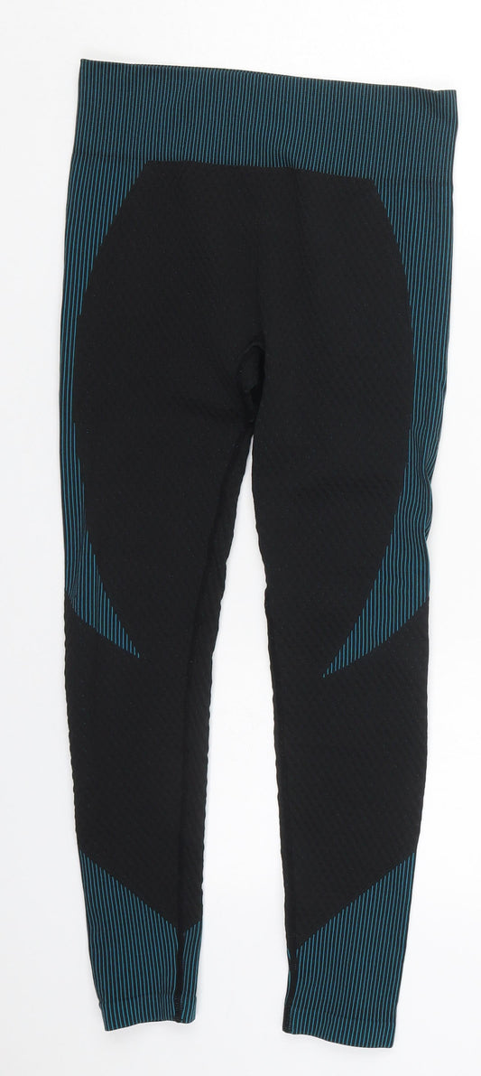 Preworn Womens Blue Striped Nylon Compression Leggings Size M L24 in Regular