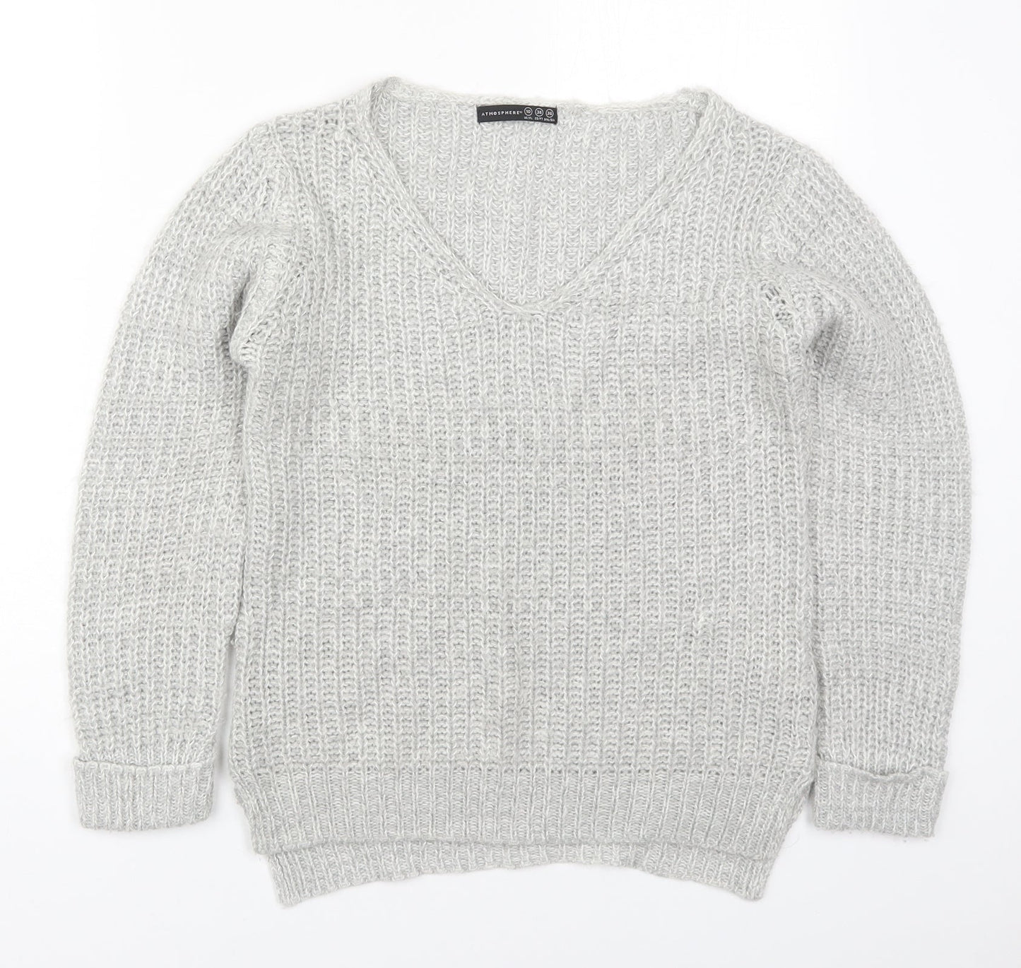 Primark Womens Grey V-Neck  Acrylic Pullover Jumper Size 10