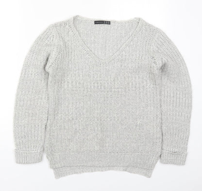 Primark Womens Grey V-Neck  Acrylic Pullover Jumper Size 10