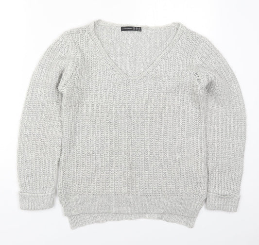 Primark Womens Grey V-Neck  Acrylic Pullover Jumper Size 10