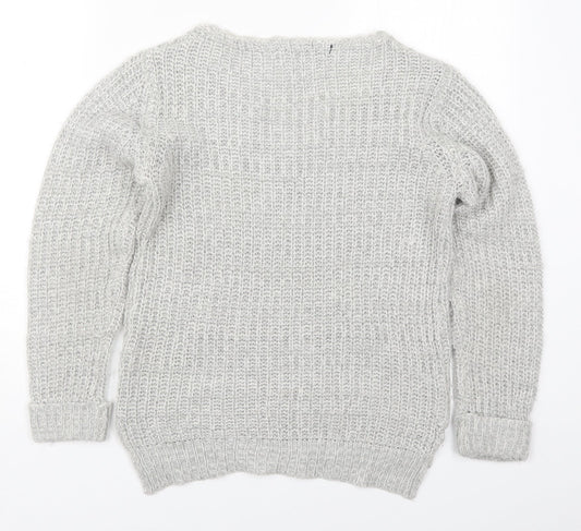 Primark Womens Grey V-Neck  Acrylic Pullover Jumper Size 10