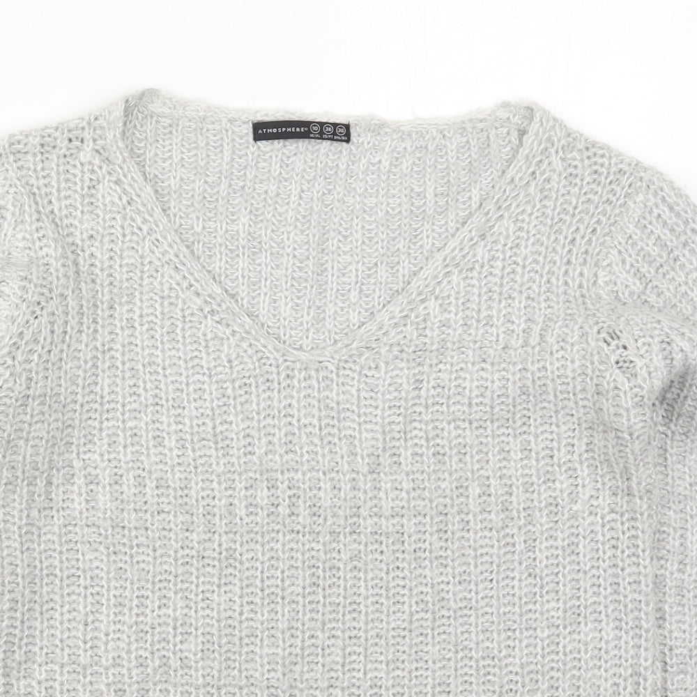 Primark Womens Grey V-Neck  Acrylic Pullover Jumper Size 10