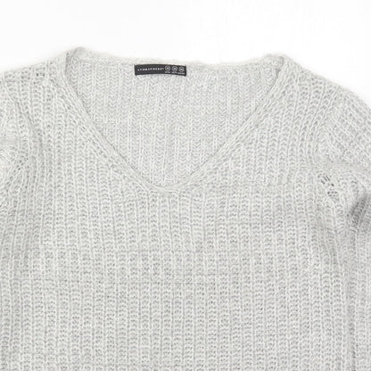 Primark Womens Grey V-Neck  Acrylic Pullover Jumper Size 10
