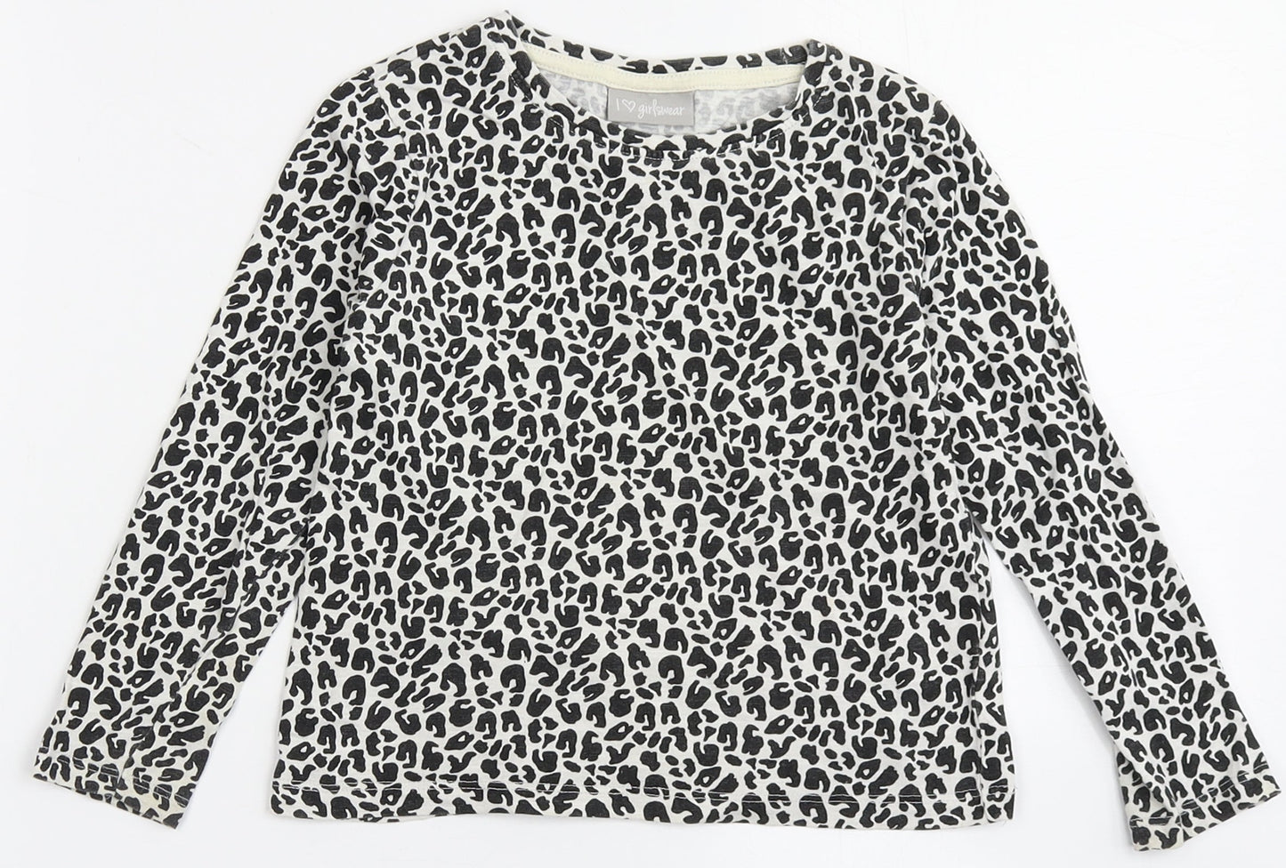 Matalan Girls Ivory Animal Print 100% Cotton Basic T-Shirt Size 4 Years Round Neck