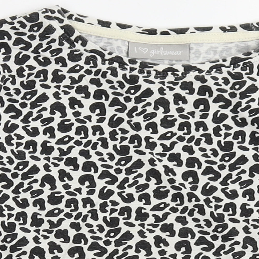 Matalan Girls Ivory Animal Print 100% Cotton Basic T-Shirt Size 4 Years Round Neck