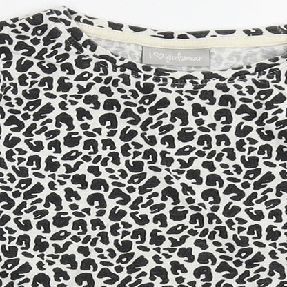 Matalan Girls Ivory Animal Print 100% Cotton Basic T-Shirt Size 4 Years Round Neck