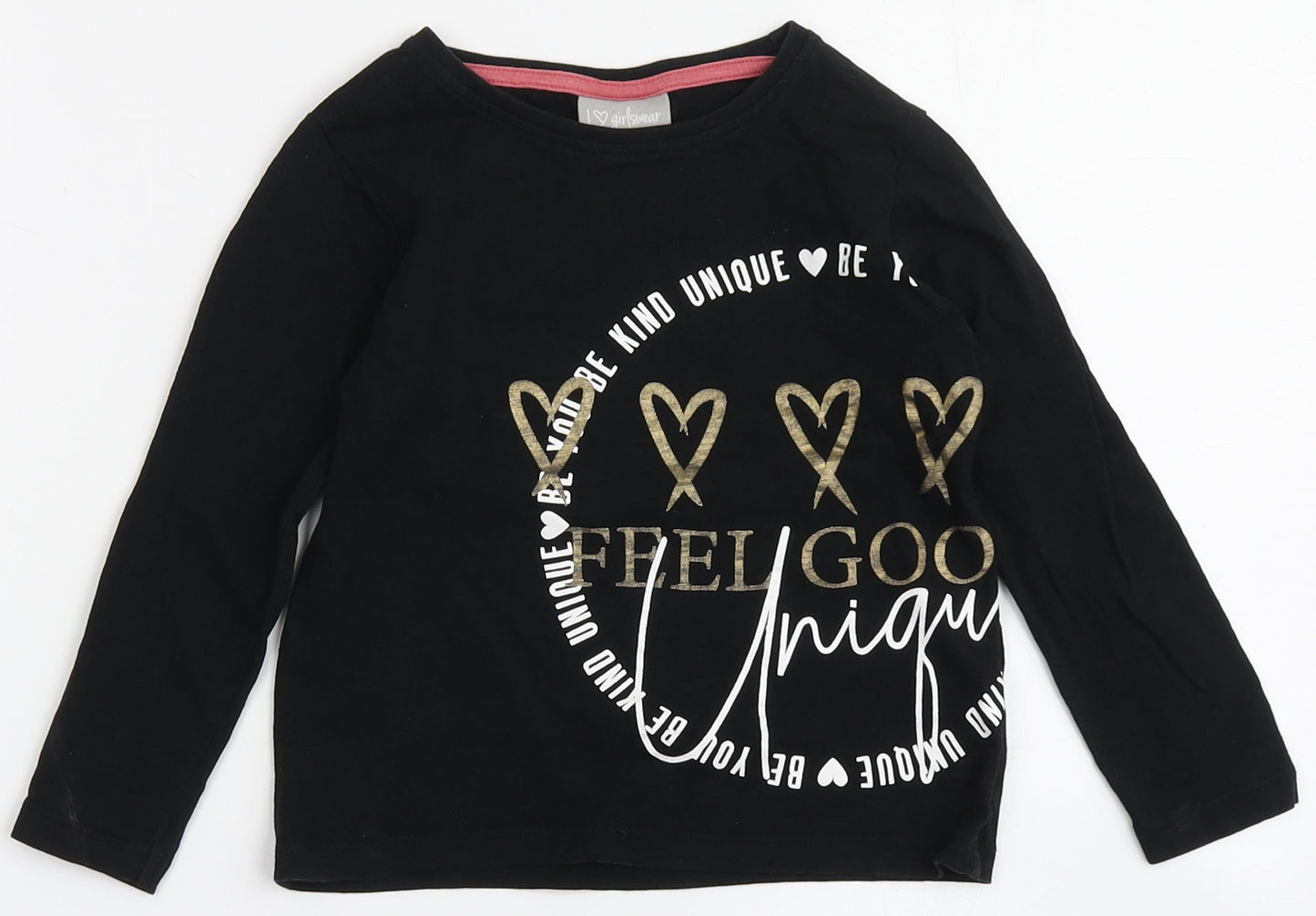 Matalan Girls Black  100% Cotton Basic T-Shirt Size 4 Years Round Neck  - Be You