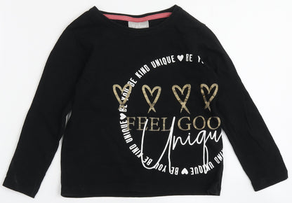 Matalan Girls Black  100% Cotton Basic T-Shirt Size 4 Years Round Neck  - Be You