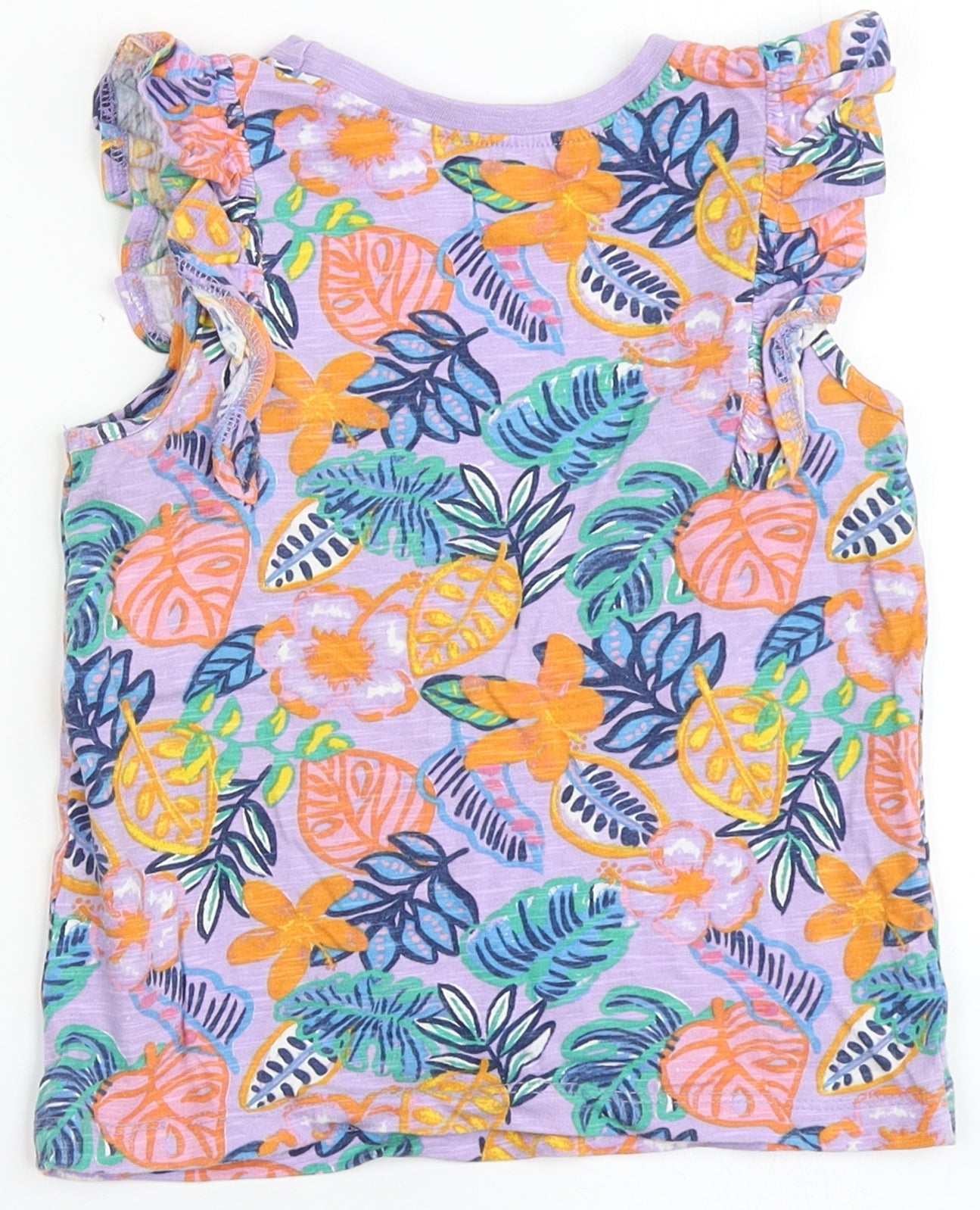 Dunnes Stores Girls Purple Floral 100% Cotton Basic Tank Size 4-5 Years Round Neck