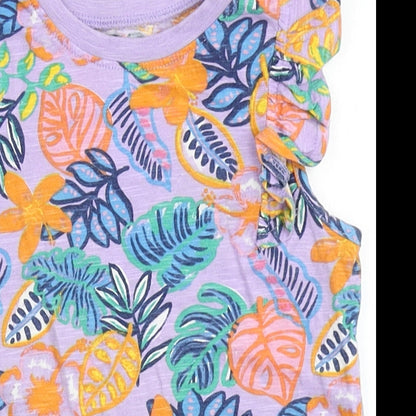 Dunnes Stores Girls Purple Floral 100% Cotton Basic Tank Size 4-5 Years Round Neck