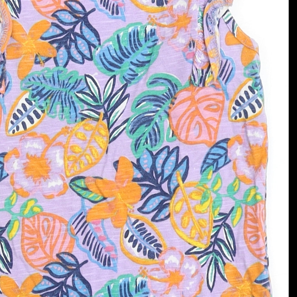 Dunnes Stores Girls Purple Floral 100% Cotton Basic Tank Size 4-5 Years Round Neck