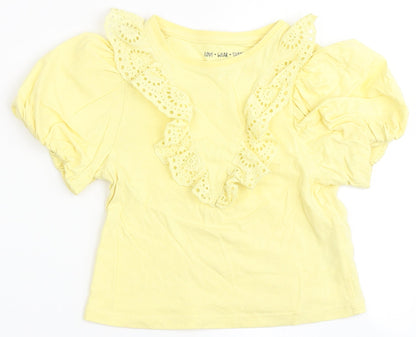 F&F Girls Yellow  100% Cotton Basic T-Shirt Size 4-5 Years Round Neck