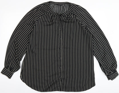 Et Vous Womens Black Striped Polyester Basic Blouse Size 14 Round Neck