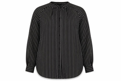 Et Vous Womens Black Striped Polyester Basic Blouse Size 14 Round Neck