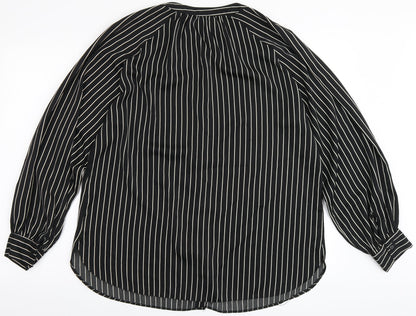 Et Vous Womens Black Striped Polyester Basic Blouse Size 14 Round Neck