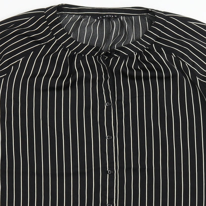 Et Vous Womens Black Striped Polyester Basic Blouse Size 14 Round Neck