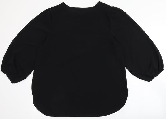 Papaya Womens Black  Polyester Basic Blouse Size 14 Round Neck