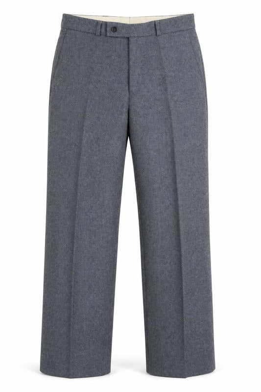 Front view of C&A men’s blue polyester dress pants trousers, 28-inch leg regular button