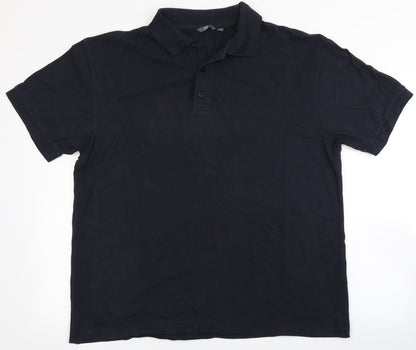 Easy Mens Blue  100% Cotton  Polo Size L Round Neck Button