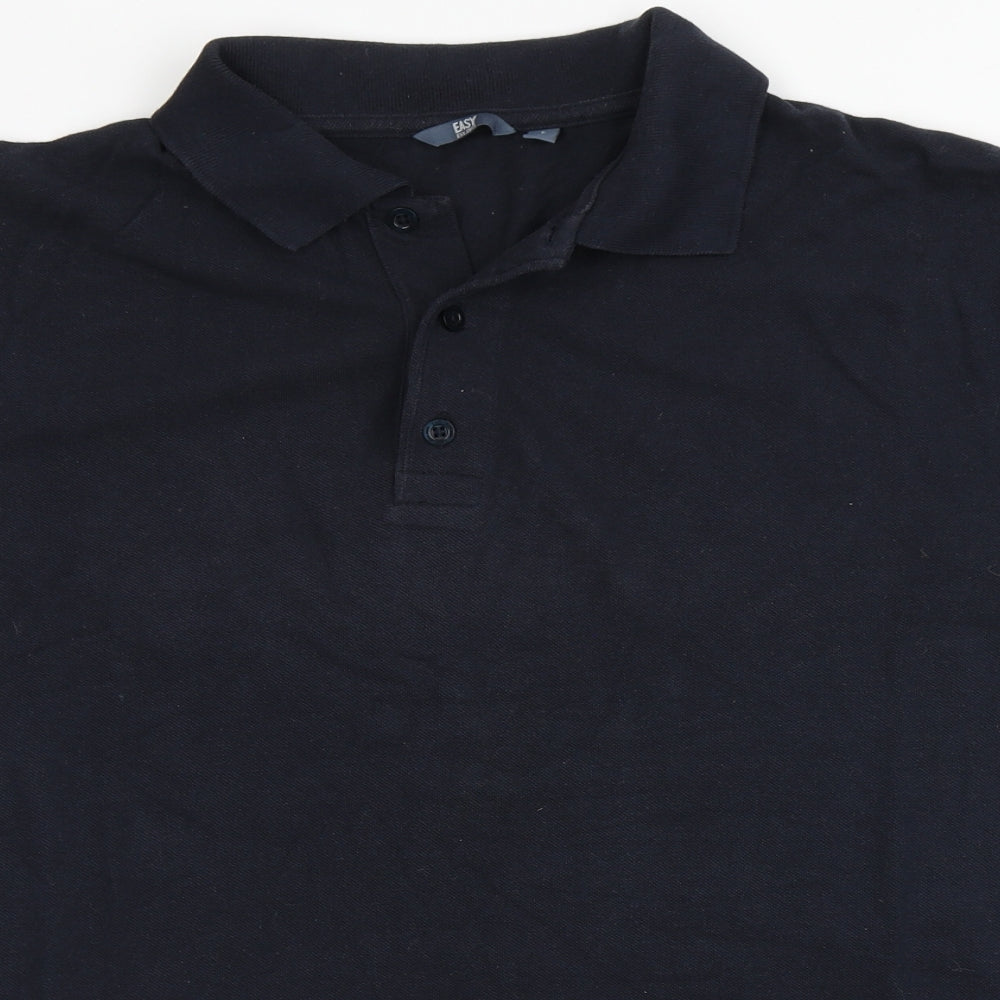 Easy Mens Blue  100% Cotton  Polo Size L Round Neck Button