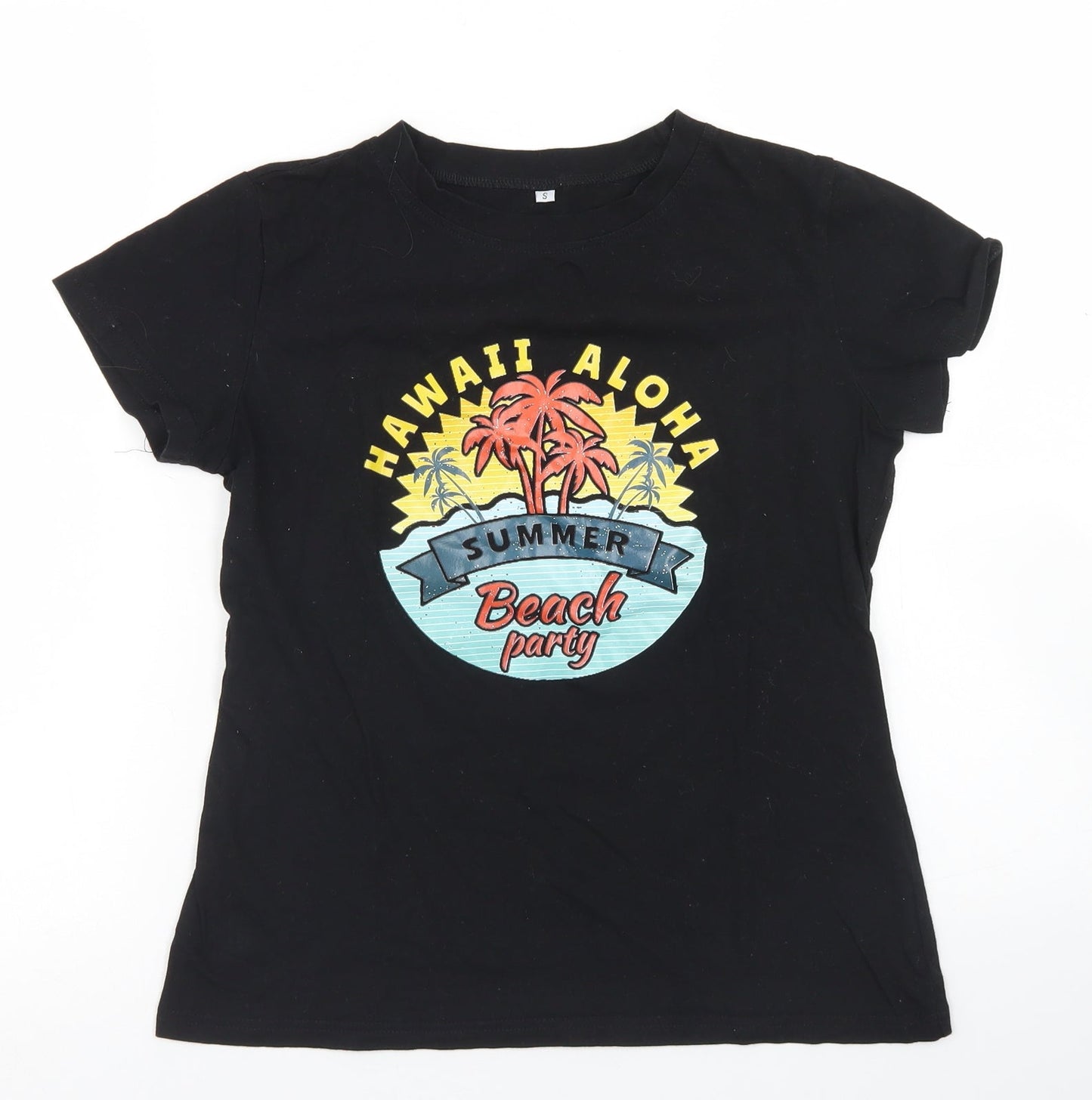 SheIn Womens Black  Cotton Basic T-Shirt Size S Crew Neck - Beach Party