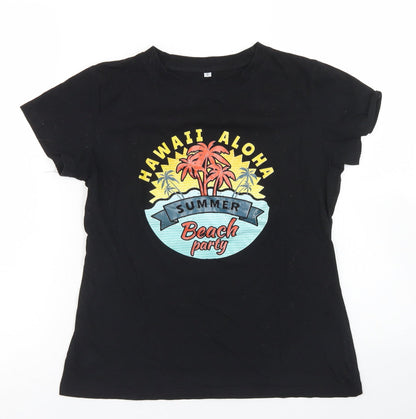 SheIn Womens Black  Cotton Basic T-Shirt Size S Crew Neck - Beach Party