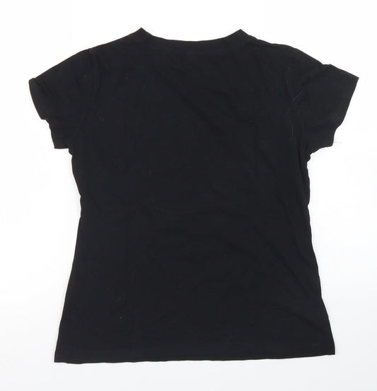SheIn Womens Black  Cotton Basic T-Shirt Size S Crew Neck - Beach Party