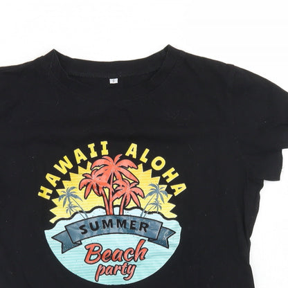 SheIn Womens Black  Cotton Basic T-Shirt Size S Crew Neck - Beach Party