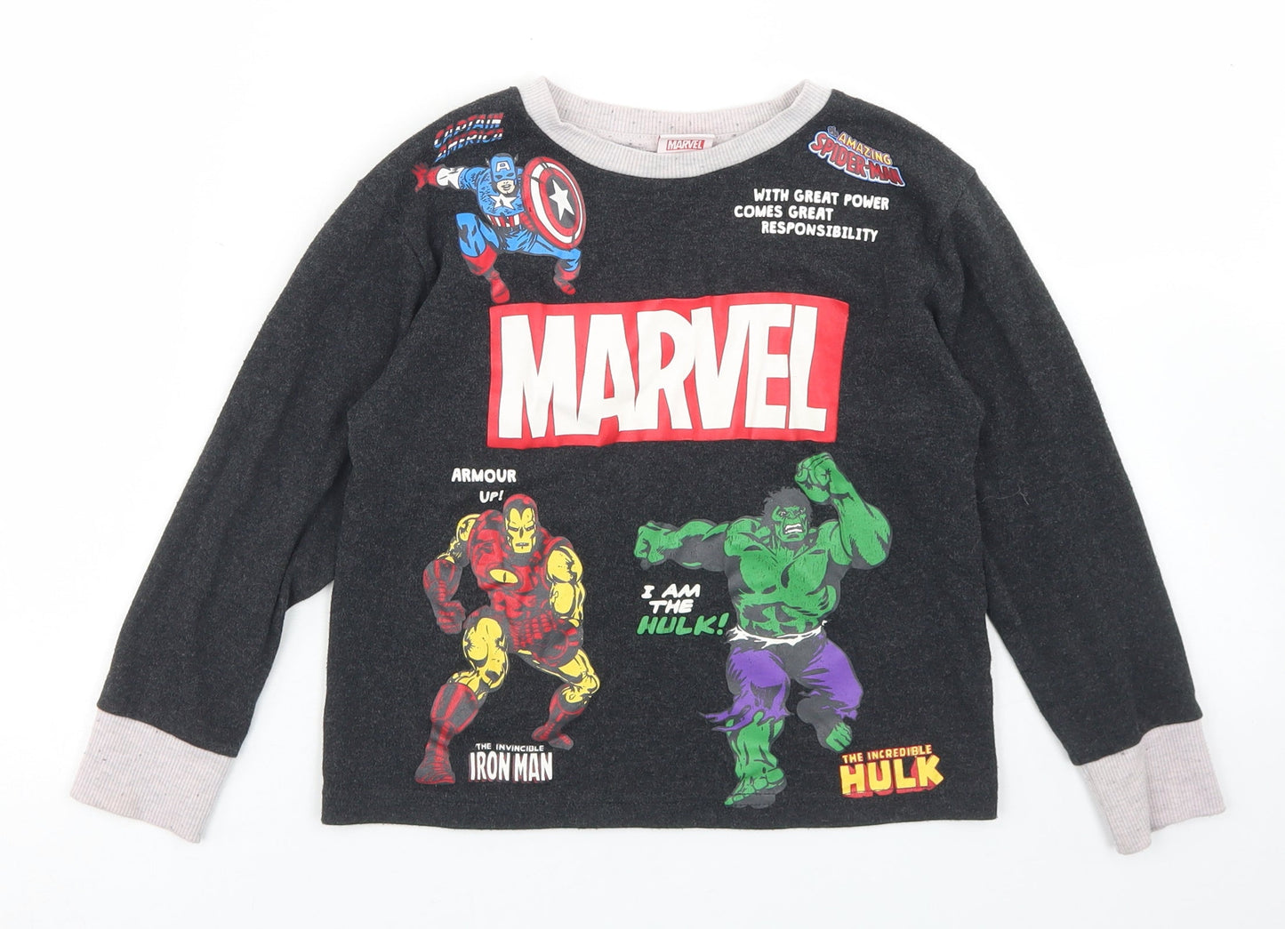 Matalan Boys Grey  Cotton Basic T-Shirt Size 7 Years Crew Neck  - Marvel Avengers