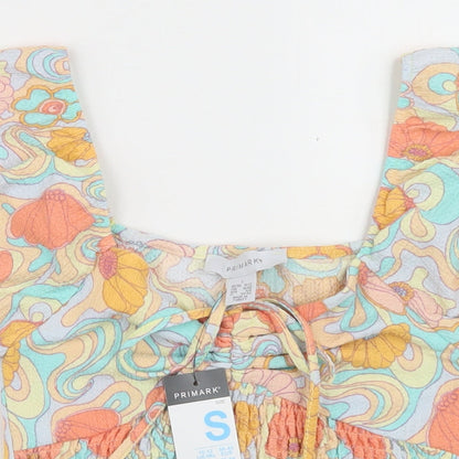 Primark Womens Multicoloured Geometric Polyester Cropped T-Shirt Size S Square Neck