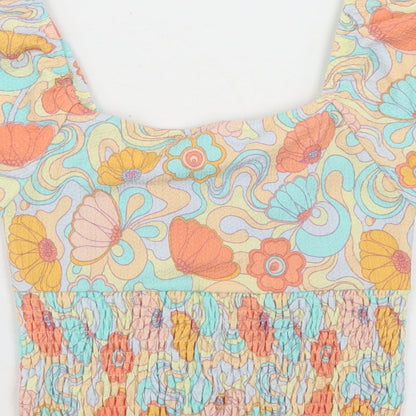 Primark Womens Multicoloured Geometric Polyester Cropped T-Shirt Size S Square Neck