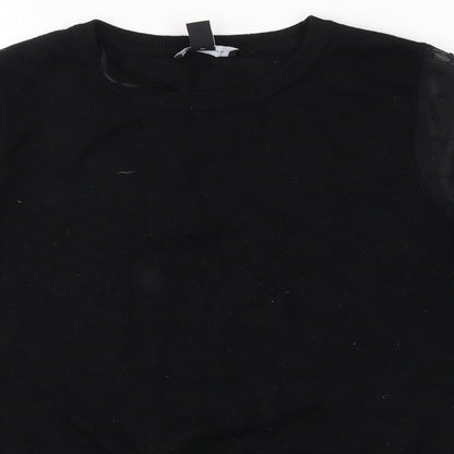 New Look Womens Black Polka Dot Viscose Basic Blouse Size 10 Round Neck - Spotted pattern on arms