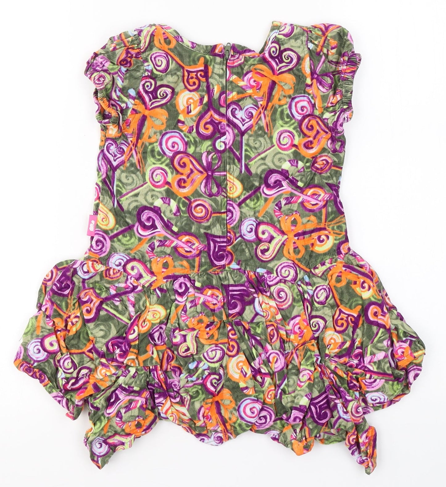 pompolina Girls Multicoloured Geometric Cotton Fit & Flare  Size 4 Years  Round Neck Zip - lollypop print