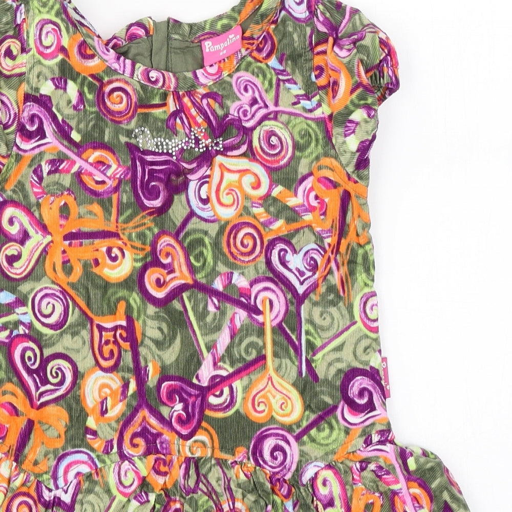 pompolina Girls Multicoloured Geometric Cotton Fit & Flare  Size 4 Years  Round Neck Zip - lollypop print