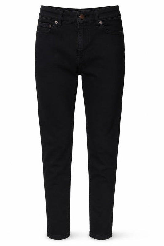 Front view of F&F women’s black cotton skinny jeans, size UK 8, 25-inch leg regular