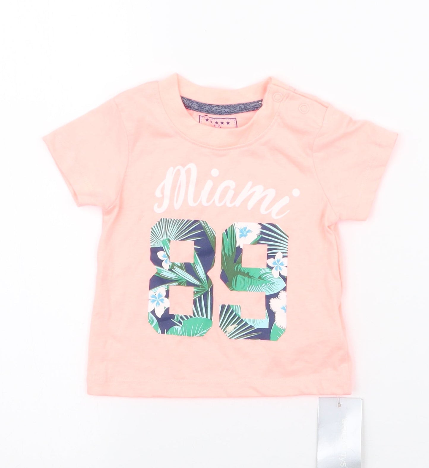 Early Days  Orange Floral Polyester Jersey T-Shirt Size 6-9 Months Round Neck Pullover - miami 89