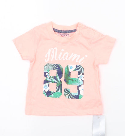 Early Days  Orange Floral Polyester Jersey T-Shirt Size 6-9 Months Round Neck Pullover - miami 89
