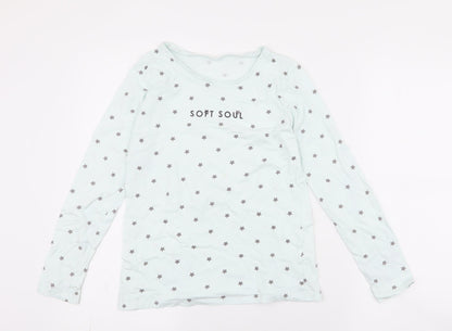 George Girls Blue Spotted 100% Cotton Jersey T-Shirt Size 8-9 Years Round Neck Pullover - soft soul , stars