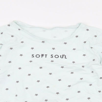 George Girls Blue Spotted 100% Cotton Jersey T-Shirt Size 8-9 Years Round Neck Pullover - soft soul , stars