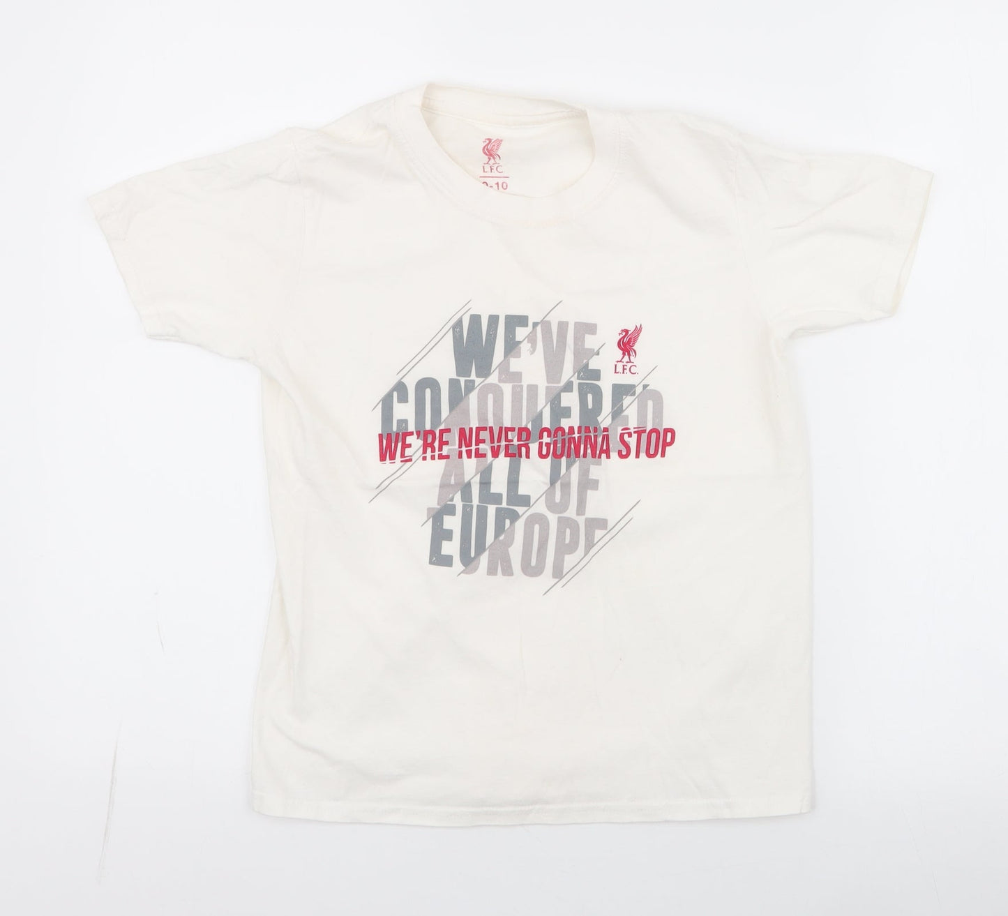 Liverpool FC Boys White  100% Cotton Jersey T-Shirt Size 9-10 Years Round Neck Pullover
