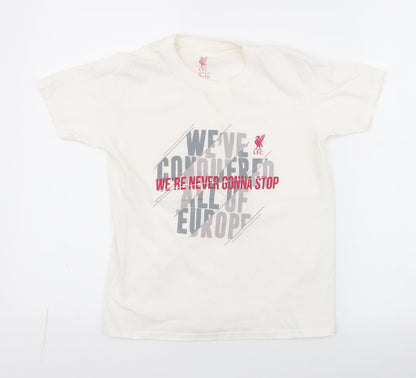 Liverpool FC Boys White  100% Cotton Jersey T-Shirt Size 9-10 Years Round Neck Pullover