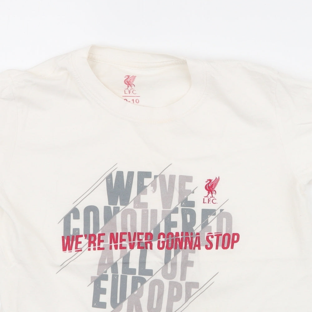 Liverpool FC Boys White  100% Cotton Jersey T-Shirt Size 9-10 Years Round Neck Pullover
