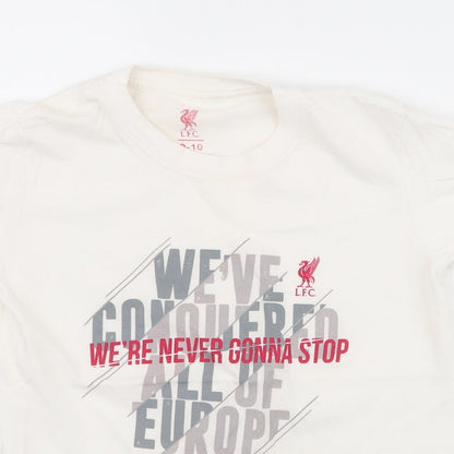 Liverpool FC Boys White  100% Cotton Jersey T-Shirt Size 9-10 Years Round Neck Pullover