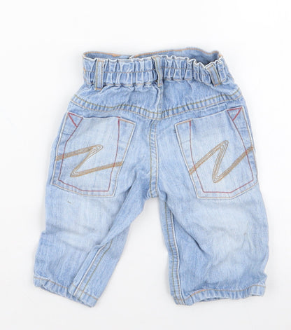NEXT Boys Blue  100% Cotton Cargo Jeans Size 3-6 Months  Button