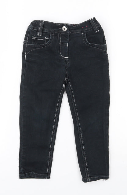 Adams Girls Black  Cotton Skinny Jeans Size 3 Years  Regular Button