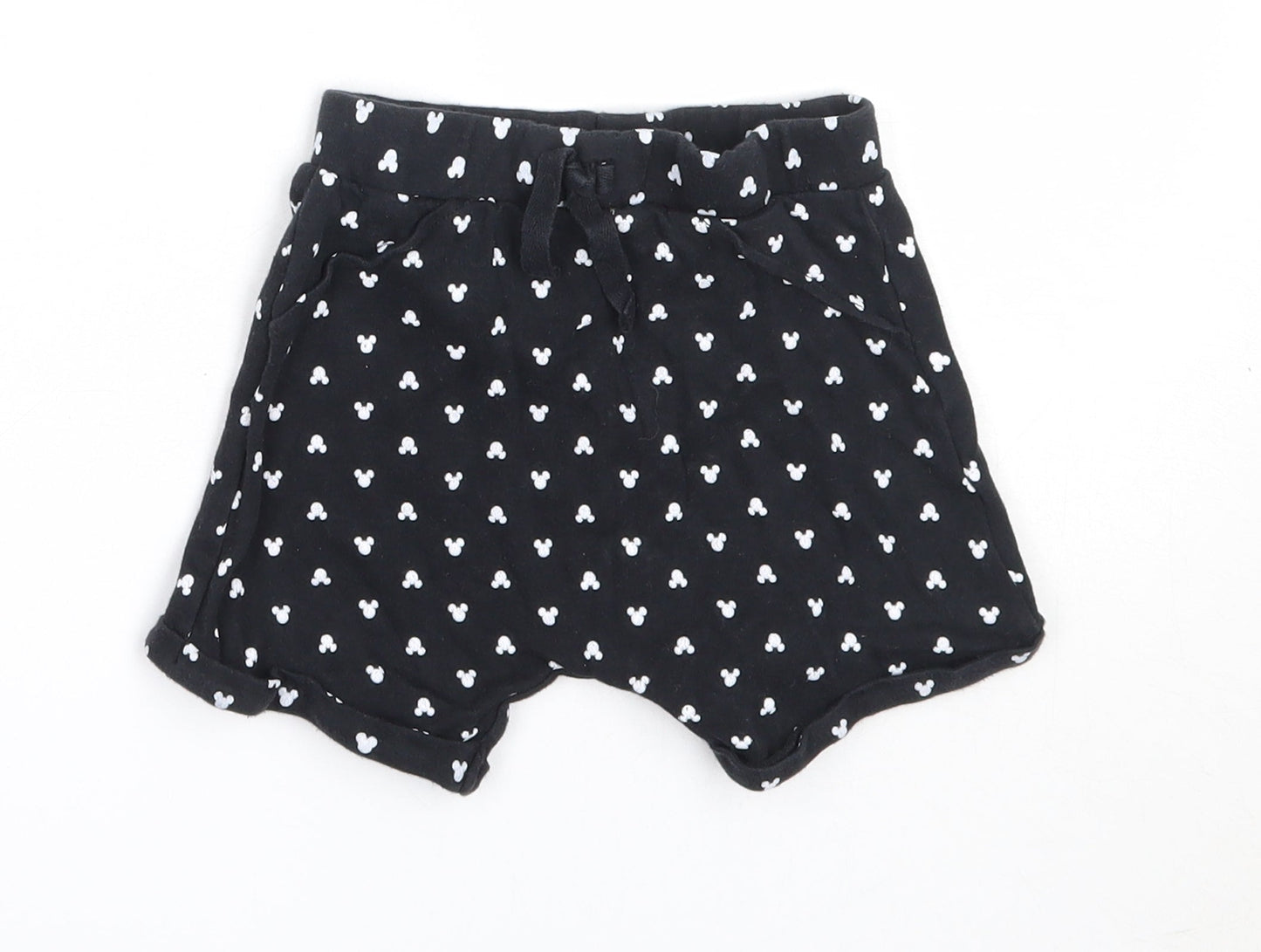 George Boys Black  Cotton Cropped Trousers Size 12-18 Months   - mickey mouse