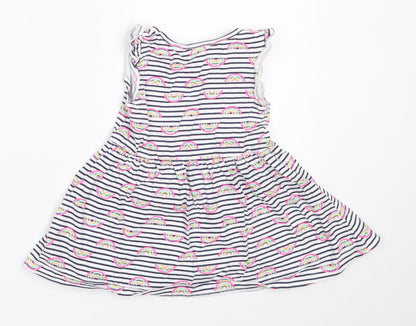 Primark Girls White Striped Cotton Fit & Flare  Size 2-3 Years  Round Neck
