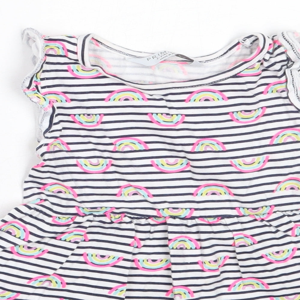 Primark Girls White Striped Cotton Fit & Flare  Size 2-3 Years  Round Neck