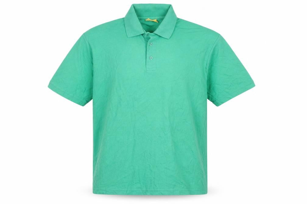 Front view of UCC Collection men’s green cotton polo, size L, collared