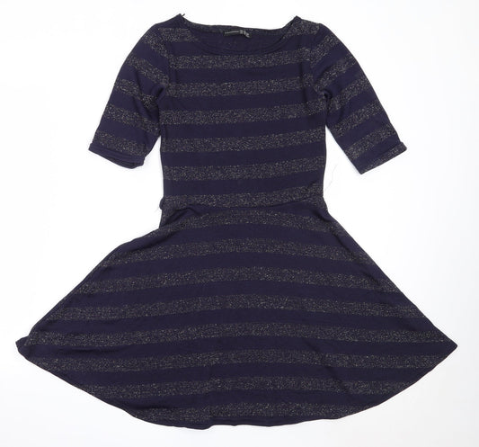 Atmosphere Womens Blue Striped Polyester Fit & Flare  Size 12  Round Neck